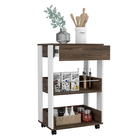 Tuhome Verona Kitchen Cart, Three Shelves, Four Casters, White/Dark Walnut MBC6768